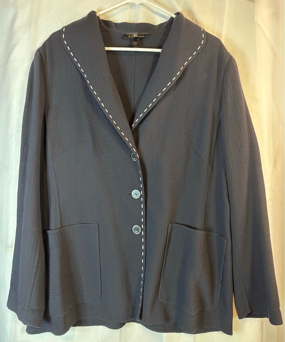 Escada Black Virgin Wool Long Sleeve Blazer Jacket Size 44 Large 14